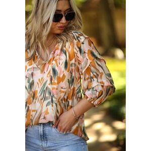 Entro Boho Peasant Maximalism Tunic Top Size Small Preppy Oversized Ruffles